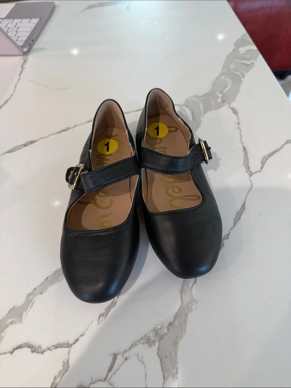 Sam Edelman Black Mary Jane Flats with Gold Buckle